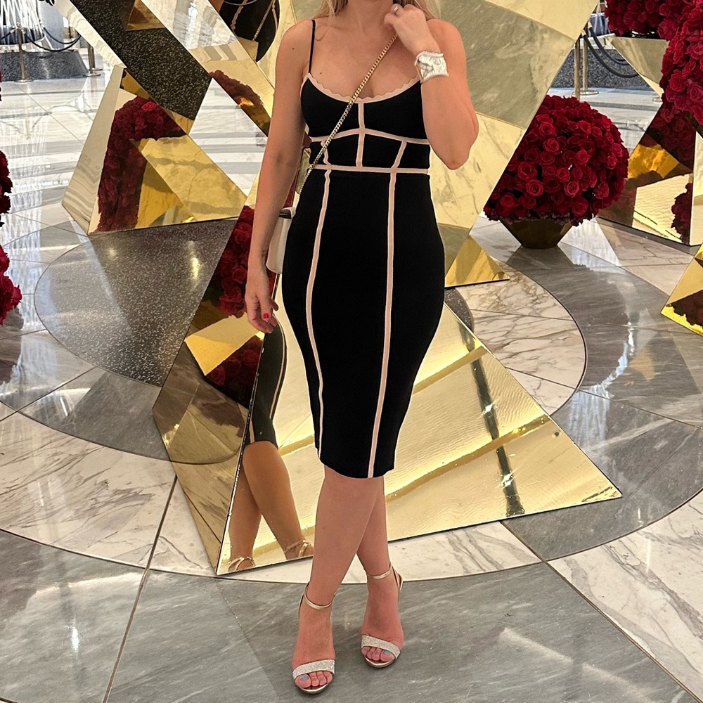 BCBGMaxAzria Black and Cream Midi Dress